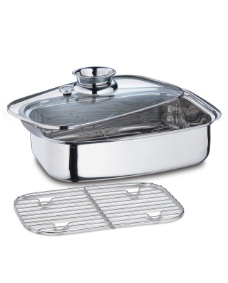 Tava dreptunghiulara cu capac si aromatizor, inox, 36 cm, 6 litri - KUCHENPROFI
